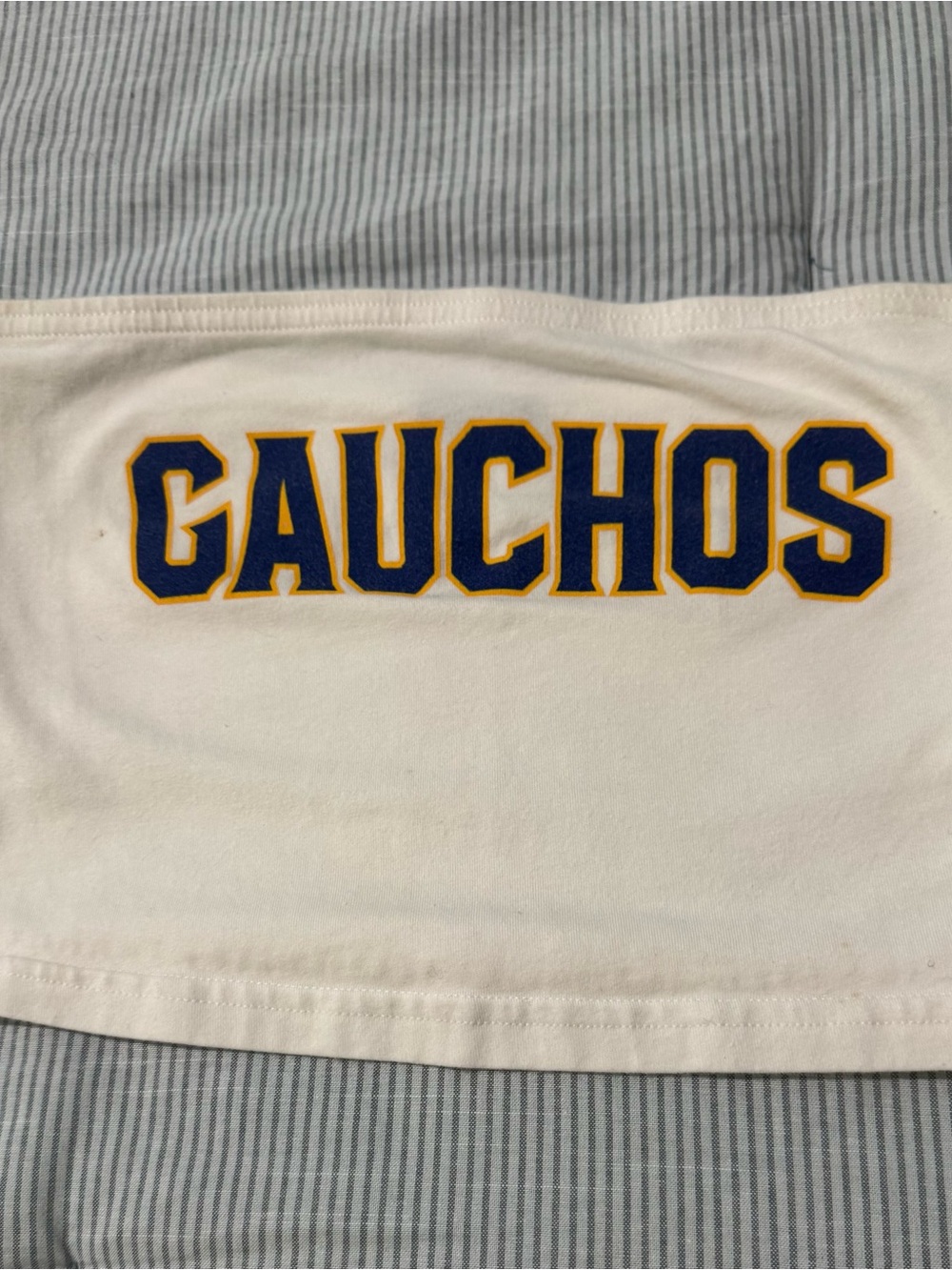 UCSB White Tube Top with Blue and Gold 'GAUCHOS' Lettering